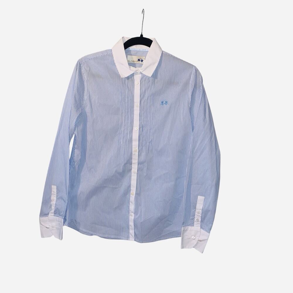 La Martina Dress Shirt Women's Size 5 Light Blue Button Up Business